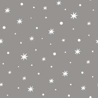 patrón gris sin costuras decorado con estrellas blancas, puntos. dulce fondo escandinavo para el diseño textil de bebés. ilustración vectorial para ropa infantil, papel pintado, envoltura, tela, tela textil. fiesta de bienvenida al bebé vector