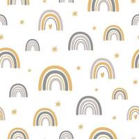arcoiris patrón escandinavo de bebé. niños boho arcoíris estrellas. fondo de bebé bohemio. dibujo a mano de textiles de vivero, papel imprimible, textiles escandinavos, telas, prendas de vestir. ilustración vectorial pastel. vector