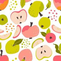 Apples  seamless pattern. Vector background with sliced pieces and ripe fruit. Baby print