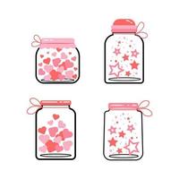 conjunto de lindos frascos con corazones y estrellas. iconos de línea vectorial para st. día de san valentín aislado vector