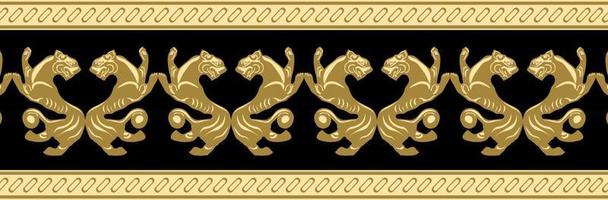 ornamento inconsútil escita en estilo zoológico. patrones de pie de página de leones. vector