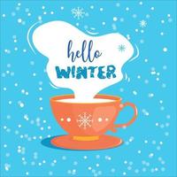 greeting card for christmas hello winter with a mug cup of hot cocoa vector