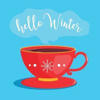 greeting card for christmas hello winter with a mug cup of hot cocoa vector