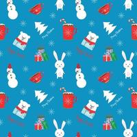 Christmas seamless patterns. Xmas endless textures for wallpaper, web page background, wrapping paper, etc.  Winter bunnies, stylized firs, vector