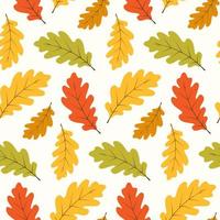Seamless pattern with oak leaves. Hand drawn vector illustration in warm colours. Background for Autumn harvest holiday, Thanksgiving, Halloween, seasonal, textile, scrapbooking.