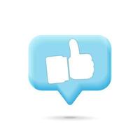 3d vector silueta azul redes sociales pulgar arriba símbolo en diseño de cuadro de chat