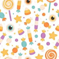 Halloween sweets and candies seamless pattern. Happy Halloween elements. Trick or treat. Flat, hand drawn texture for wallpaper, textile, fabric, paper vector