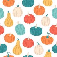 patrón sin costuras de calabazas. hola otoño, cosecha de otoño, agricultura. textura plana dibujada a mano para papel tapiz, textil, tela, papel vector