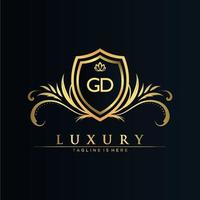 GD Letter Initial with Royal Template.elegant with crown logo vector, Creative Lettering Logo Vector Illustration.