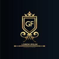 letra gf inicial con plantilla real.elegante con vector de logotipo de corona, ilustración de vector de logotipo de letras creativas.