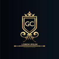 GC Letter Initial with Royal Template.elegant with crown logo vector, Creative Lettering Logo Vector Illustration.