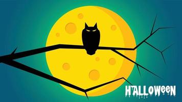 fondo del día de halloween - un búho en un palo frente a la luna vector