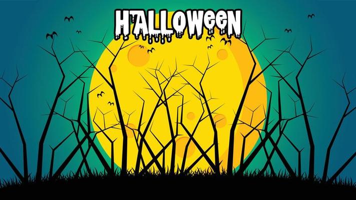 Halloween's day background -Trees on ground front the moon