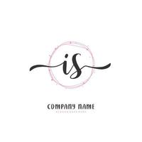 IS Initial handwriting and signature logo design with circle. Beautiful design handwritten logo for fashion, team, wedding, luxury logo. vector