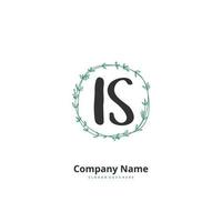 IS Initial handwriting and signature logo design with circle. Beautiful design handwritten logo for fashion, team, wedding, luxury logo. vector