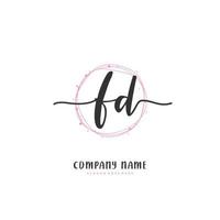 fd escritura a mano inicial y diseño de logotipo de firma con círculo. hermoso diseño de logotipo escrito a mano para moda, equipo, boda, logotipo de lujo. vector