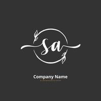 SA Initial handwriting and signature logo design with circle. Beautiful design handwritten logo for fashion, team, wedding, luxury logo. vector