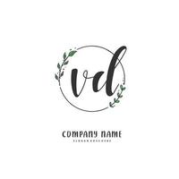 VD Initial handwriting and signature logo design with circle. Beautiful design handwritten logo for fashion, team, wedding, luxury logo. vector