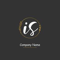 IS Initial handwriting and signature logo design with circle. Beautiful design handwritten logo for fashion, team, wedding, luxury logo. vector