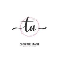 TA Initial handwriting and signature logo design with circle. Beautiful design handwritten logo for fashion, team, wedding, luxury logo. vector