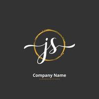 js escritura a mano inicial y diseño de logotipo de firma con círculo. hermoso diseño de logotipo escrito a mano para moda, equipo, boda, logotipo de lujo. vector