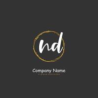 ND Initial handwriting and signature logo design with circle. Beautiful design handwritten logo for fashion, team, wedding, luxury logo. vector