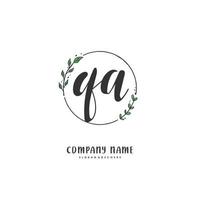 QA Initial handwriting and signature logo design with circle. Beautiful design handwritten logo for fashion, team, wedding, luxury logo. vector