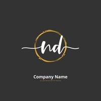 ND Initial handwriting and signature logo design with circle. Beautiful design handwritten logo for fashion, team, wedding, luxury logo. vector