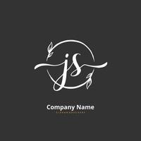 js escritura a mano inicial y diseño de logotipo de firma con círculo. hermoso diseño de logotipo escrito a mano para moda, equipo, boda, logotipo de lujo. vector