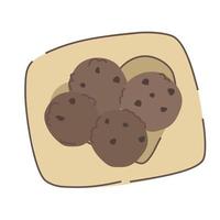 Chocolate cookie on a silver platter drawn in doodle style. Vector illustration.