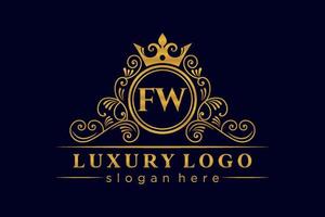 FW Initial Letter Gold calligraphic feminine floral hand drawn heraldic monogram antique vintage style luxury logo design Premium Vector