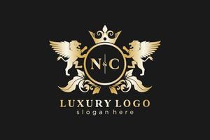 Initial NC Letter Lion Royal Luxury Logo template in vector art for Restaurant, Royalty, Boutique, Cafe, Hotel, Heraldic, Jewelry, Fashion and other vector illustration.