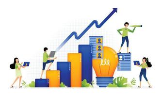 Illustration of ideas in increasing the achievement of sales and company profits in the long term. Designed for website, landing page, flyer, banner, apps, brochure, startup media company vector