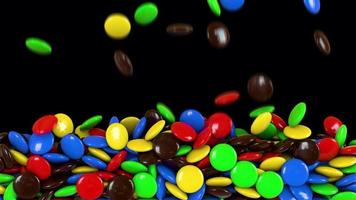 Round multicolored candies fill the container video