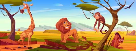 dibujos animados de animales africanos en la sabana, bestias salvajes vector
