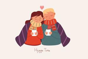 Hygge time, cute couple illustration vector