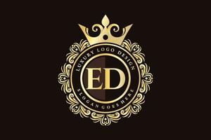 ed letra inicial oro caligráfico femenino floral dibujado a mano monograma heráldico antiguo estilo vintage diseño de logotipo de lujo vector premium