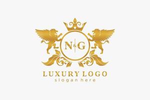 Initial NG Letter Lion Royal Luxury Logo template in vector art for Restaurant, Royalty, Boutique, Cafe, Hotel, Heraldic, Jewelry, Fashion and other vector illustration.