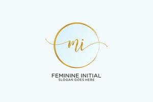 Initial MI handwriting logo with circle template vector signature, wedding, fashion, floral and botanical with creative template.