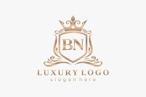 Initial BN Letter Royal Luxury Logo template in vector art for Restaurant, Royalty, Boutique, Cafe, Hotel, Heraldic, Jewelry, Fashion and other vector illustration.