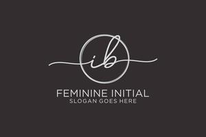 Initial IB handwriting logo with circle template vector logo of initial signature, wedding, fashion, floral and botanical with creative template.
