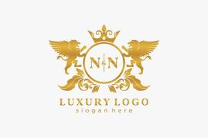 Initial NN Letter Lion Royal Luxury Logo template in vector art for Restaurant, Royalty, Boutique, Cafe, Hotel, Heraldic, Jewelry, Fashion and other vector illustration.