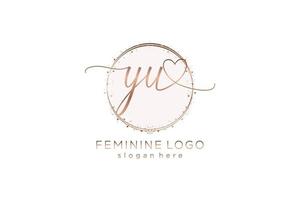 Initial YU handwriting logo with circle template vector logo of initial wedding, fashion, floral and botanical with creative template.