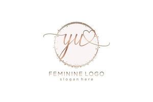 Initial YU handwriting logo with circle template vector logo of initial wedding, fashion, floral and botanical with creative template.