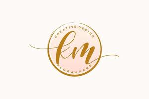 Initial KM handwriting logo with circle template vector signature, wedding, fashion, floral and botanical with creative template.