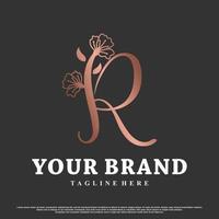 Monogram logo design initial letter r and flower for business with creative concept premium vector