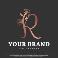 Monogram logo design initial letter r and flower for business with creative concept premium vector