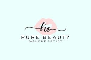 Initial HO Watercolor Lips Premade Logo Design, Logo for Makeup Artist Business Branding, Blush Beauty Boutique Logo Design, Calligraphy Logo with creative template. vector