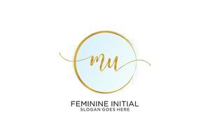 Initial MU handwriting logo with circle template vector signature, wedding, fashion, floral and botanical with creative template.