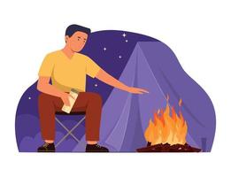 Man Camping on Night Time vector